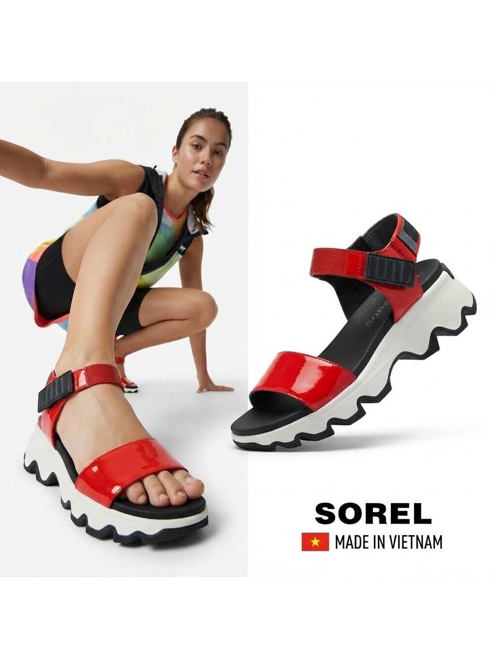 Sorel Kinetic Women Platform Sandals Chunk OpenToe Red US 10
